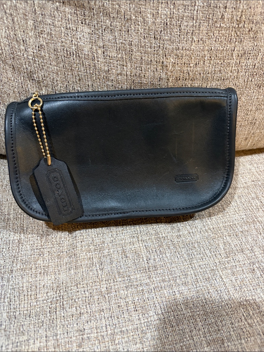 Coach Black gloved Leather Toiletry cosmetic Pouch with Tag